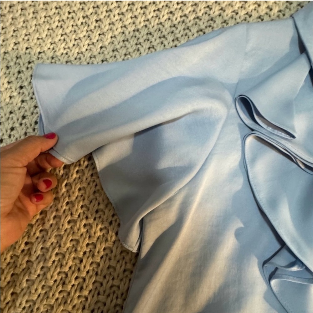 Zara Sky Blue Ruffle Front Top - Picture 3 of 4